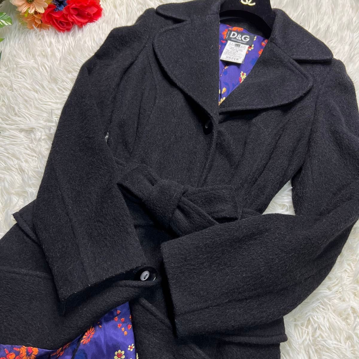 最高級 DOLCE&GABBANA チェスターコート レディース L 黒 ウール 最高級 DOLCE&GABBANA チェスターコート レディース L 黒 ウール