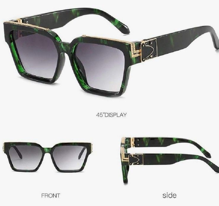 グリーン オラオラ 迷彩 サングラス クリアゴールド フレーム メガネ 眼鏡 ギラギラ B系 ストリート ヒップポップ 