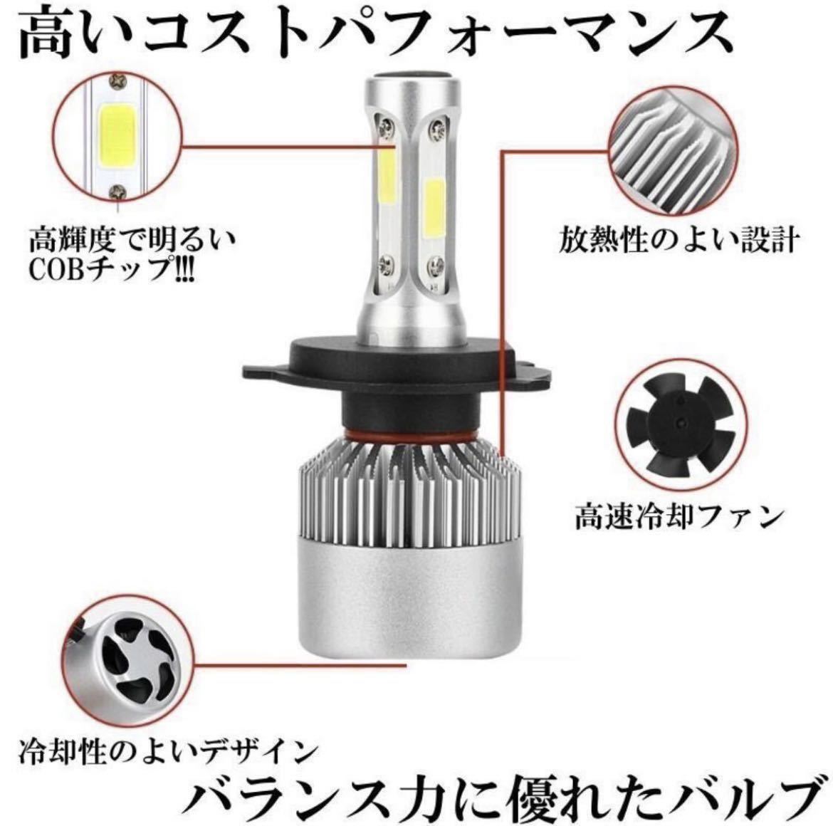 H4 LEDヘッドライト 2個 車 バイク Hi/Lo フォグランプ バルブ ユニット ポン付け カプラーオン 車検対応 16000LM 6500K 12v 24v 爆光 汎用_画像3