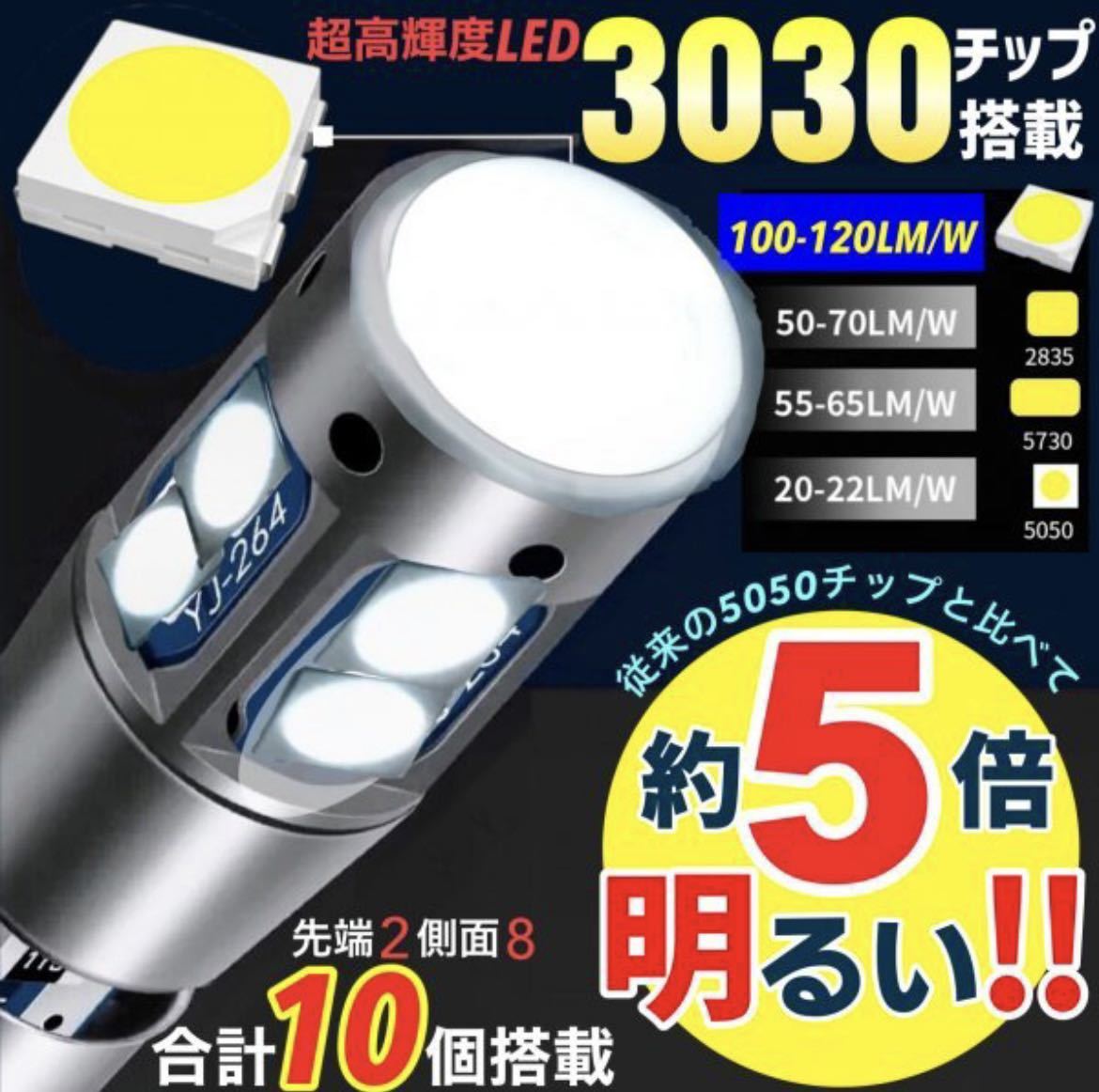 T10 T16 LED バルブ ホワイト 2個 爆光 10連 12V 24V CANBUS キャンセラー ポジション バックランプ ウインカー ナンバー 明るい 車検対応_画像2