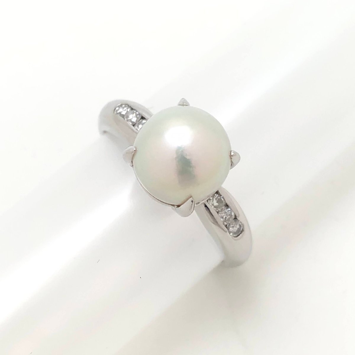 【国内正規総代理店アイテム】 【中宝研ソ付き】アコヤ真珠 8.3mm パールリング 11.5号 Pt850 5.1g D0.12ct アコヤ真珠
