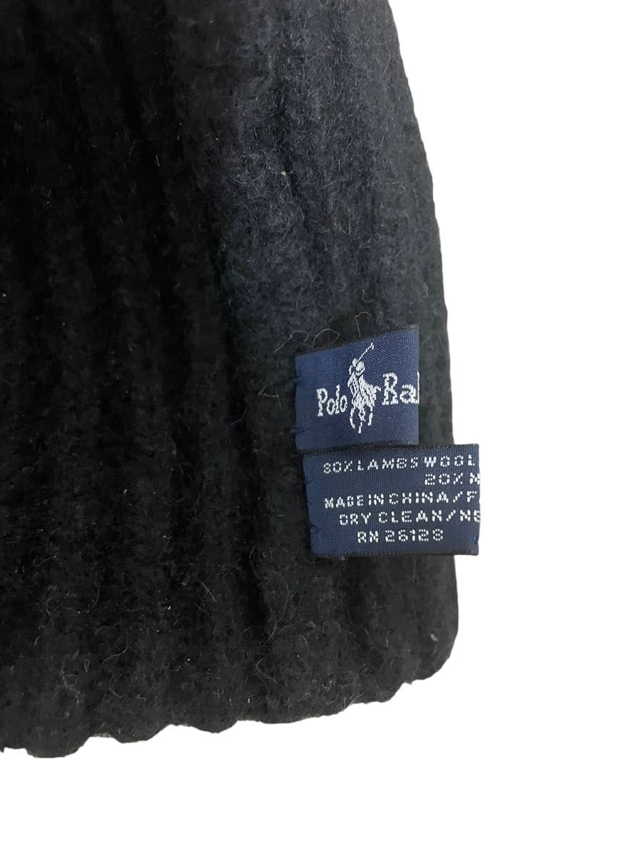 90's Polo Ralph Lauren wool beanie ブラック　ポロ ラルフローレン　ニット帽　ウールビーニー