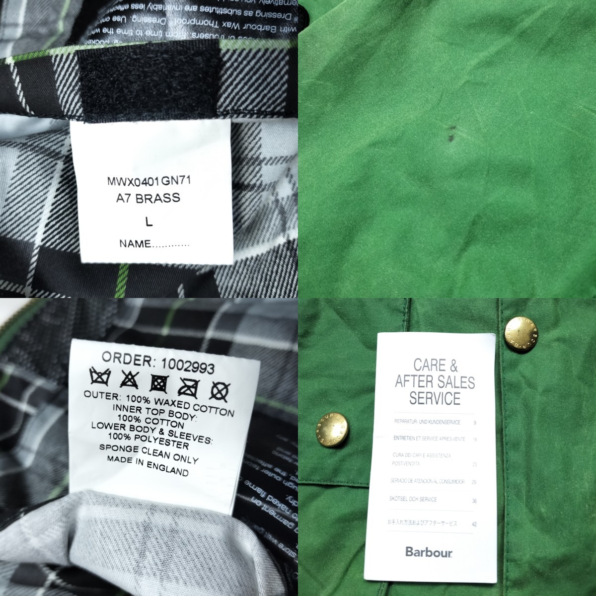 00s Barbour International A7 Brass L グリーン 英国製 00s Barbour International A7 Brass L グリーン 英国製