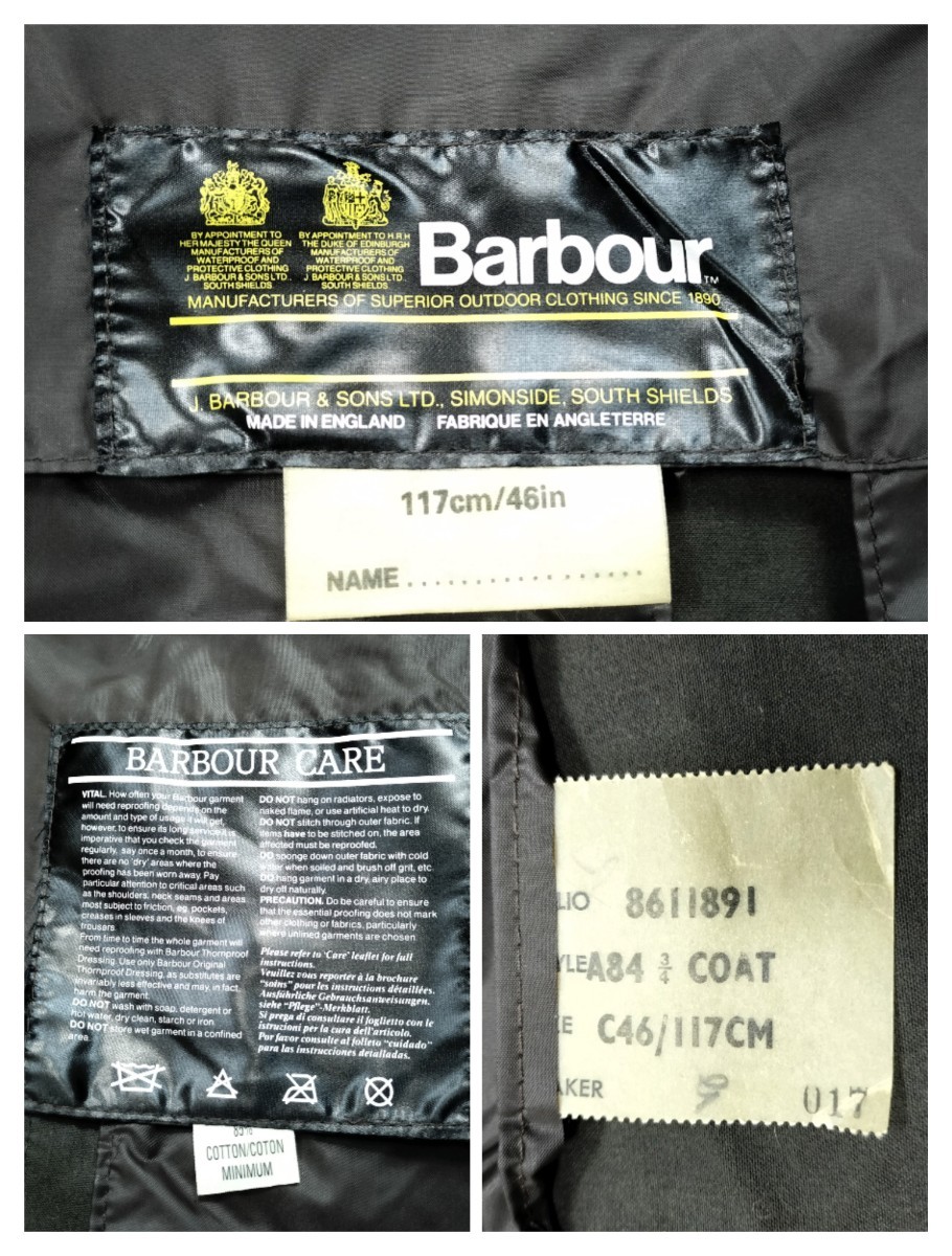 Deadstock 80s Barbour 3/4 coat c46 1986年　2crest バブアー　スリークォーターコート　_画像2