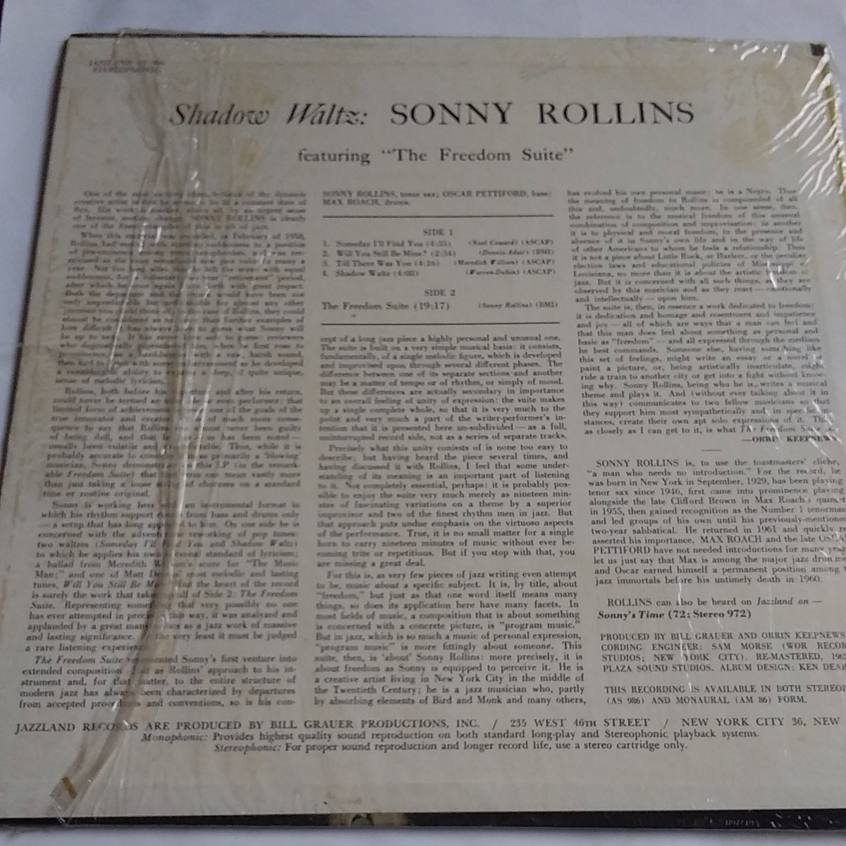 SHADOW WALTZ (SONNY ROLLINS)Stereophonic 986 ←Stereo→ JAZZLAND AS 986 STEREOPHONIC Shadow Waltz:SONNY ROLLINS_画像2