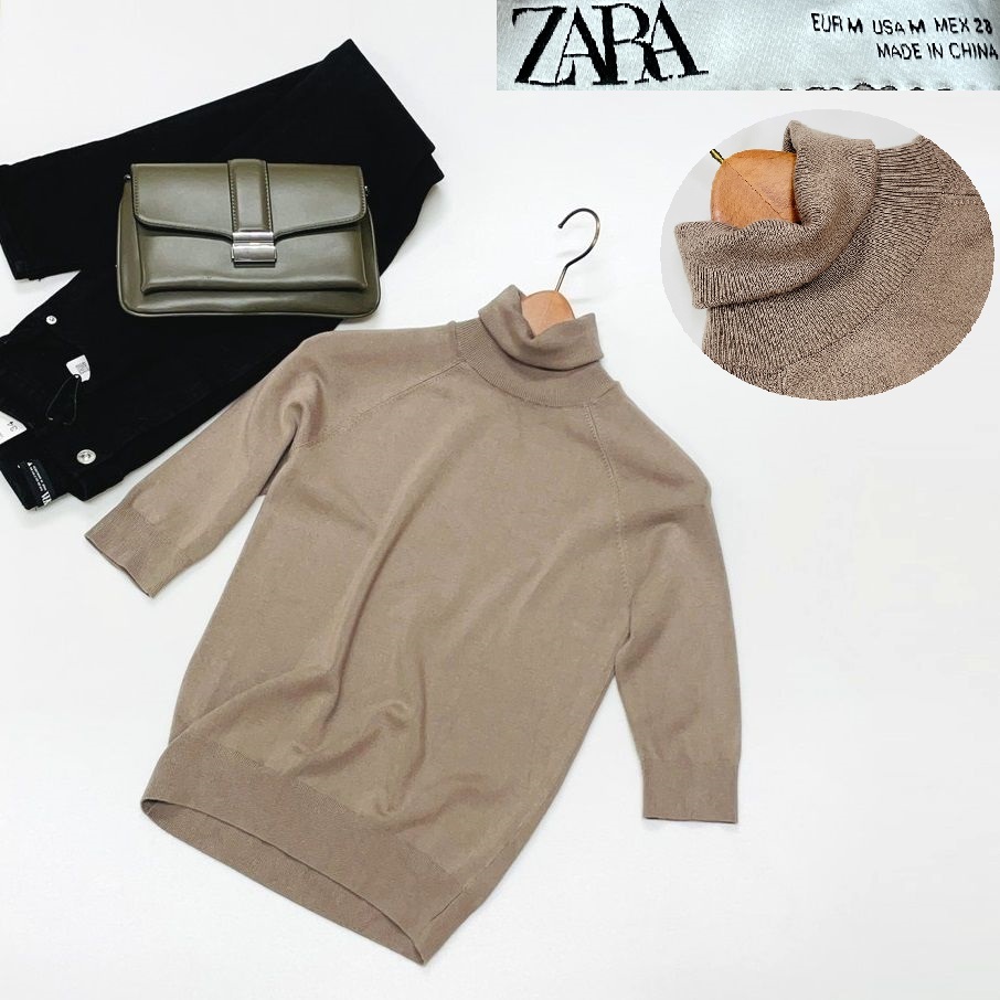 未使用品 /M/ ZARA ブラウン ハイネックニットセーター レディース オフィスカジュアル トップス 通勤 大人可愛いタートル デイリー ザラ