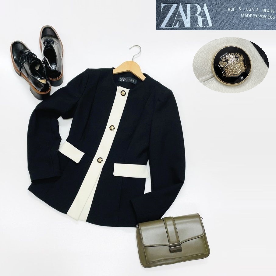 S/ ZARA ブラック コントラストテーラードブレザー レディース S/ ZARA ブラック コントラストテーラードブレザー レディース