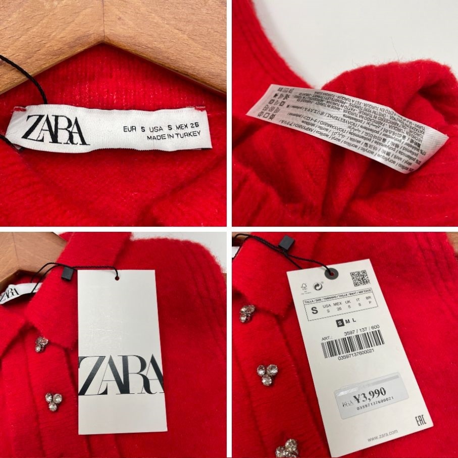 未使用品 /S/ ZARA レッド ボタンニットベスト レディース タグ カジュアル トップス 通勤 フェミニン 大人可愛い ガーリー デイリー ザラ