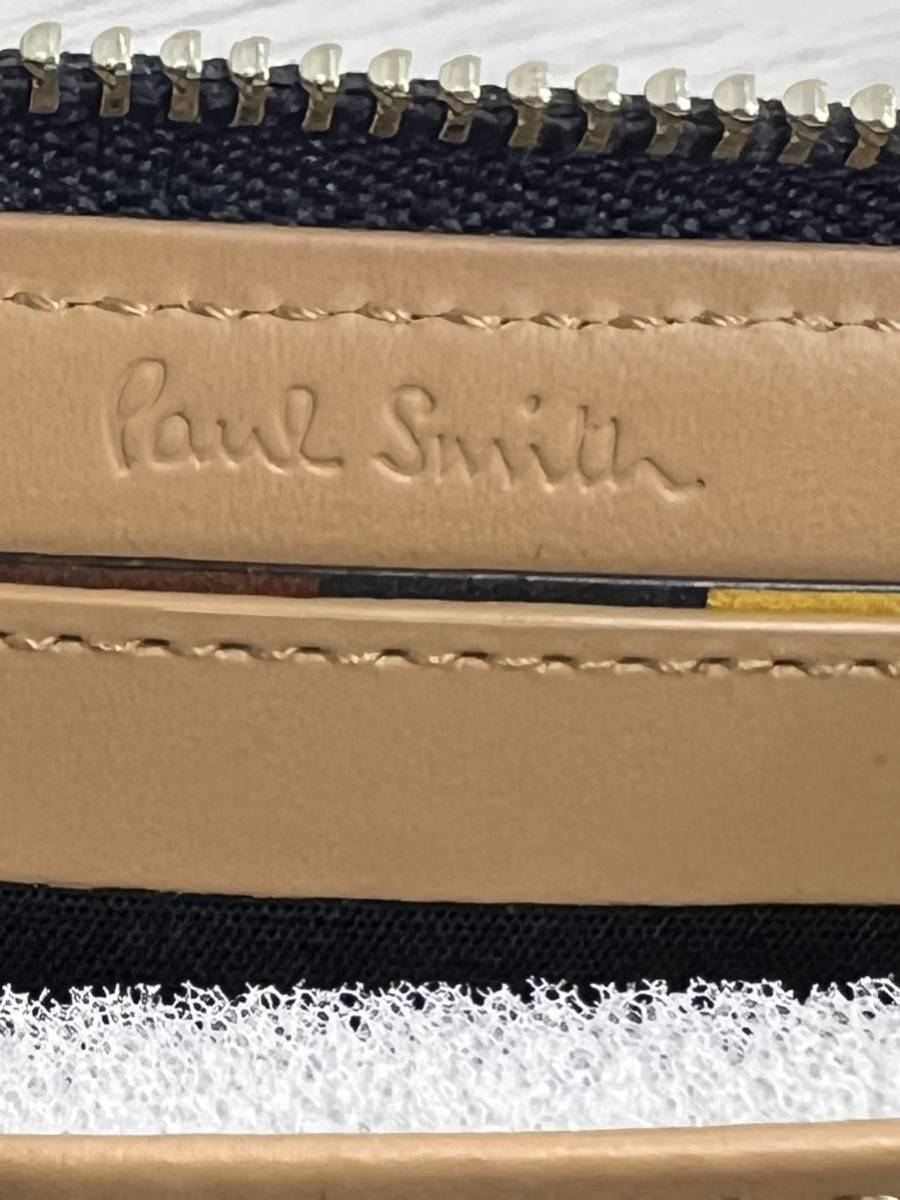 ★【未使用品 極美品】Paul Smith ポールスミス コインケースレザー ラウンドファスナー キーホルダー付きネイビー 箱 保存袋有り_画像9