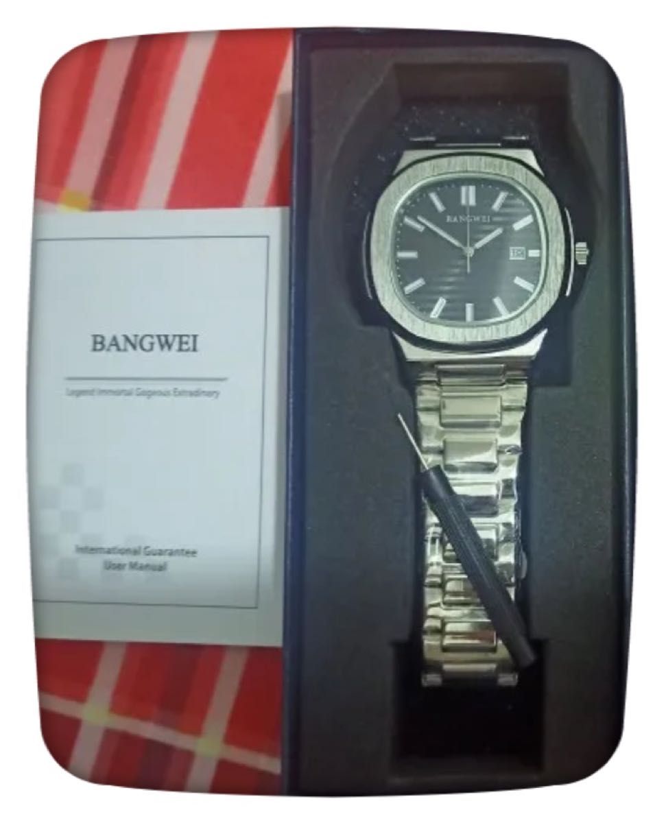 【新品未使用】腕時計 オマージュ　BANGWEI ノーチラス シルバー・ブラック　ウォッチ