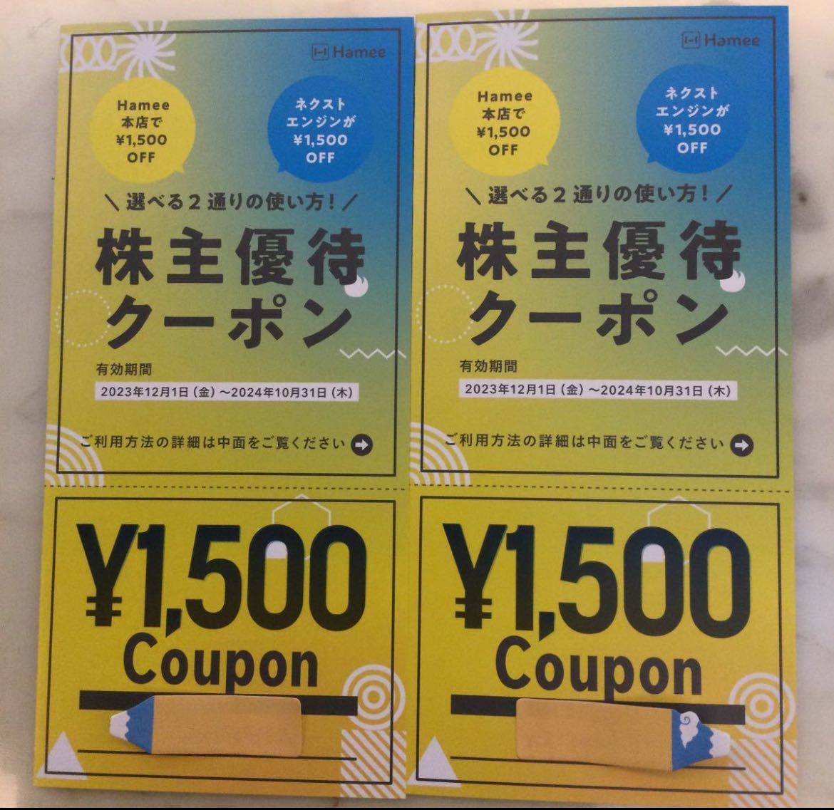 Hamee ハミー株主優待券1500円×2枚_画像1