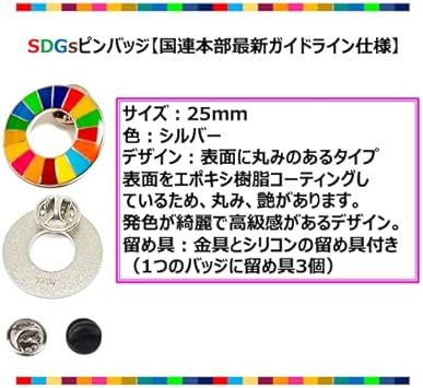 【国連本部公式最新ガイドライン仕様】 SDGs バッジ 25mm sdgs バッチ ピンバッチ ギフト（1個） 銀色 シルバー 表_画像2