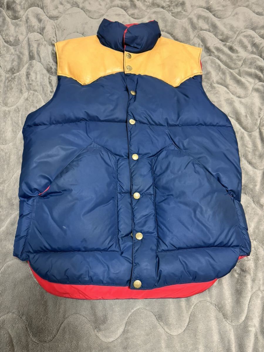 70s 70年代 Rocky Mountain Featherbed ロッキーマウンテン ダウンベスト オリジナル 40 ビンテージ vintage DOWN VEST レザーヨーク NAVY_画像1