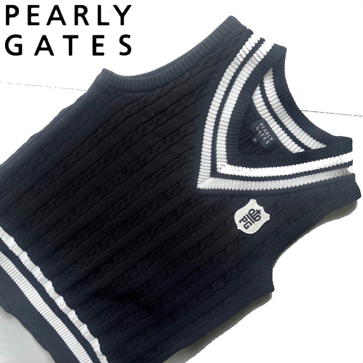 【送料無料】Pearly Gates パーリーゲイツ　Vネック　チルデン　ニット　ベスト　0 レディース　S ブラック　ホワイト　黒　白
