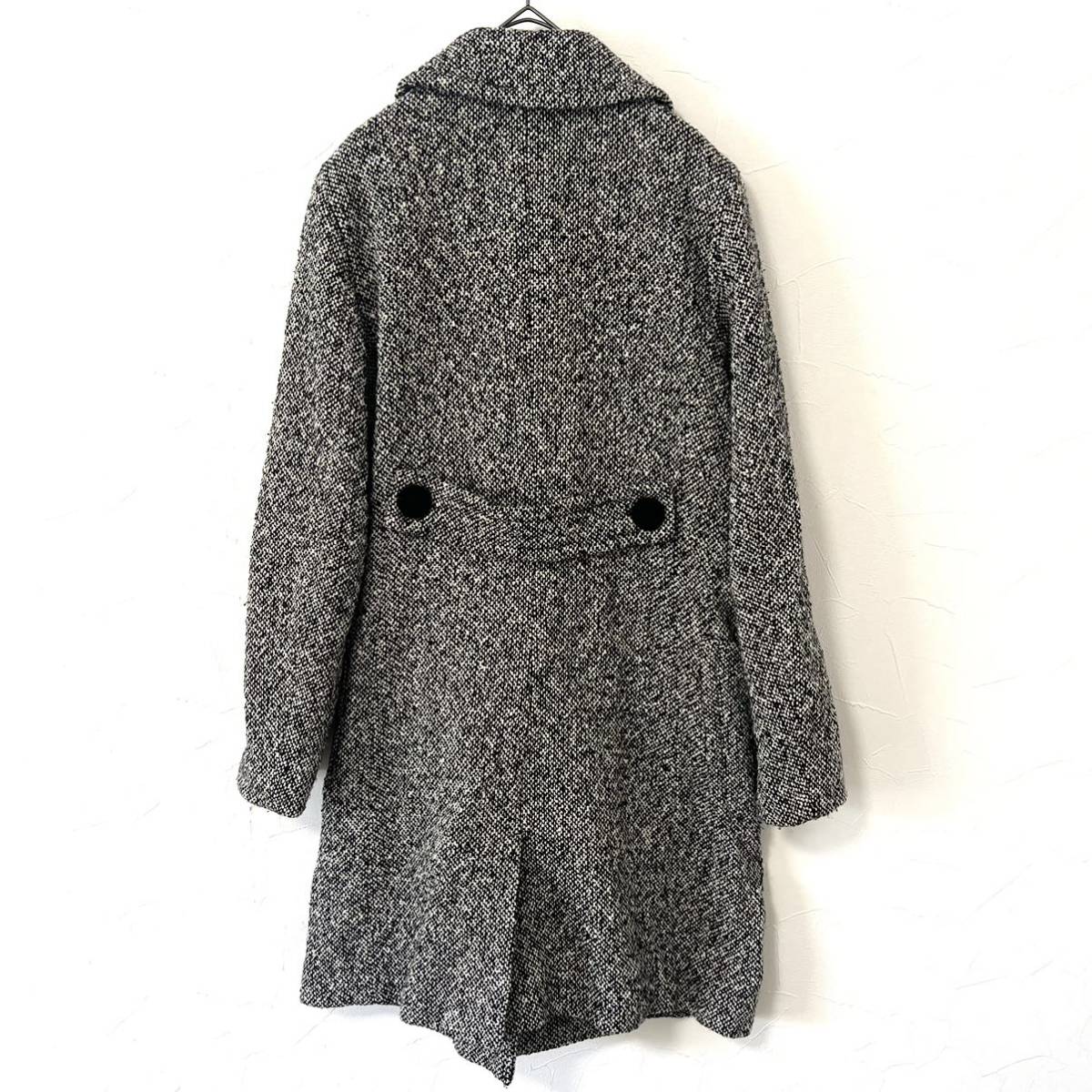 [ free shipping ]agnes b. Agnes B tweed long coat lady's winter thing 36 outer jacket turn-down collar coat 