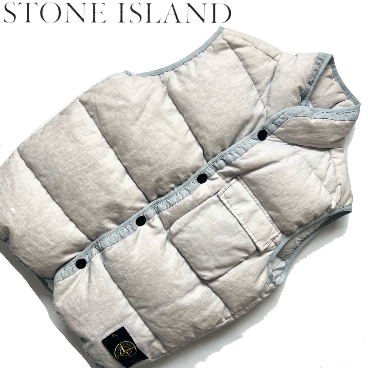 【送料無料】Stone Island ストーンアイランド　ダウンベスト　ダウンジャケット　白　メンズ　中綿入り　ワッペン M リノ　ホワイト