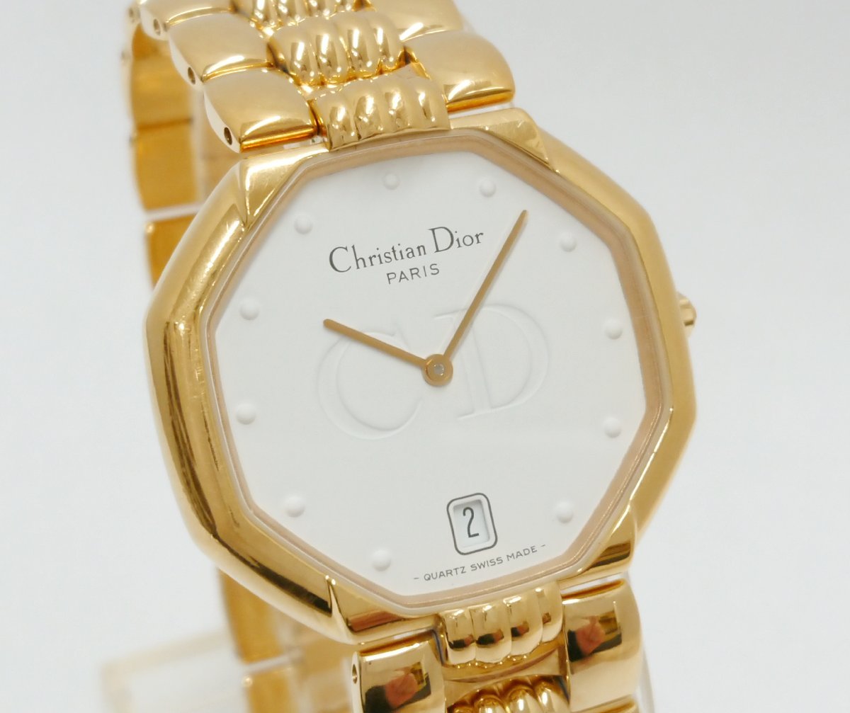 稼働品!! Christian Dior/クリスチャンディオール 45.154 金色 クォーツ 腕時計 アナログ 2針 日付表示 メンズ ウォッチ 腕時計_画像4