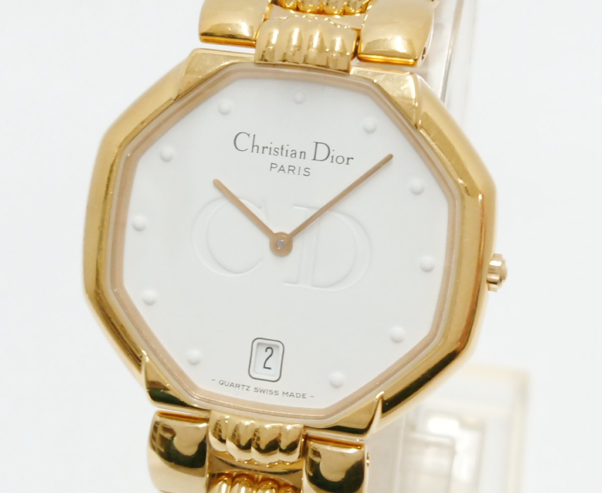 稼働品!! Christian Dior/クリスチャンディオール 45.154 金色 クォーツ 腕時計 アナログ 2針 日付表示 メンズ ウォッチ 腕時計_画像6