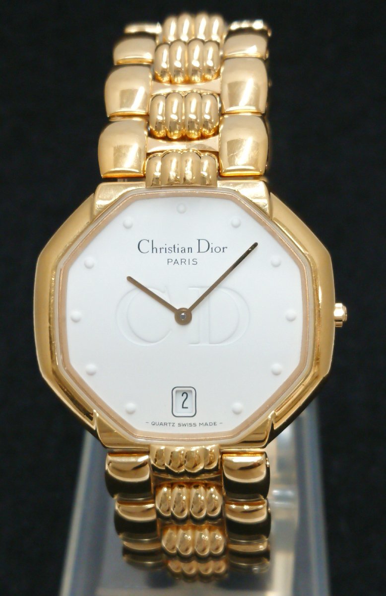 稼働品!! Christian Dior/クリスチャンディオール 45.154 金色 クォーツ 腕時計 アナログ 2針 日付表示 メンズ ウォッチ 腕時計_画像2