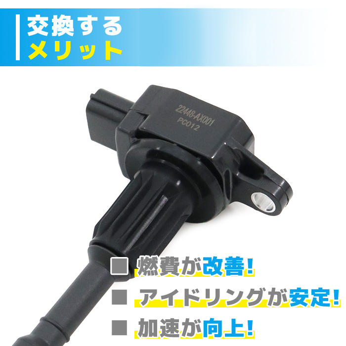 日産 マーチ BNK12 BK12 イグニッションコイル 1本 22448-AX001 U08108-COIL 互換品 6ヵ月保証_画像2