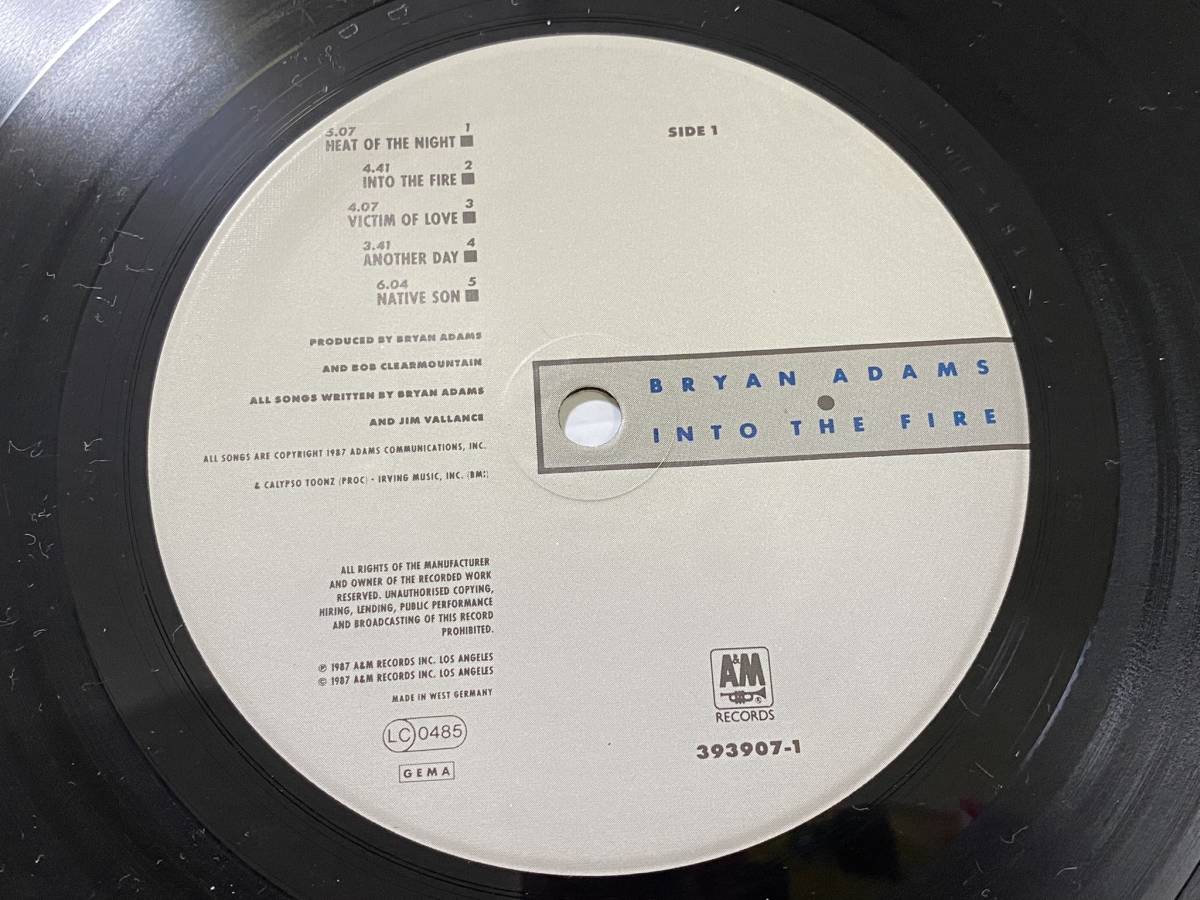 1987年 BRYAN ADAMS INTO THE FIRE ブライアン アダムス LP 12インチ アナログ レコード 西ドイツ 輸入盤 オリジナル/レトロ 洋楽/DN_画像4
