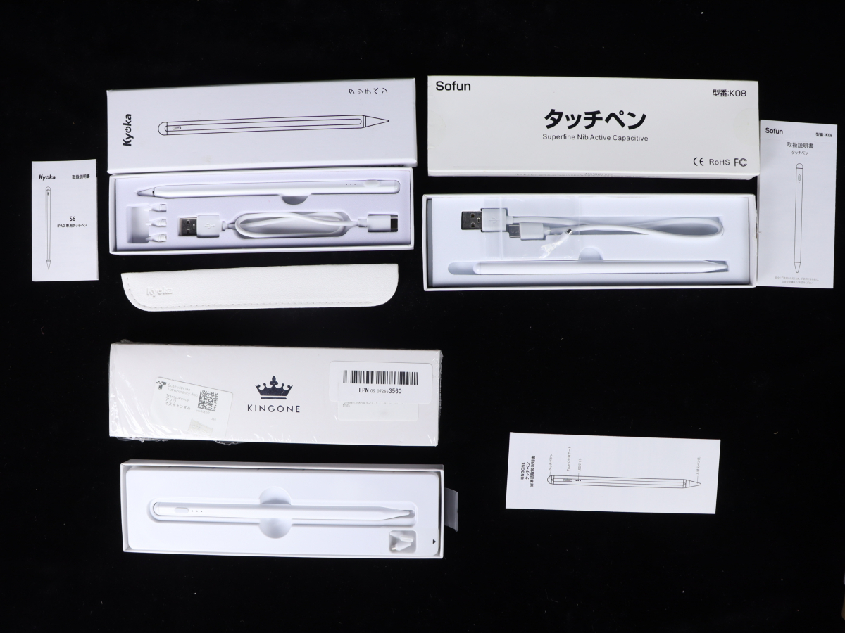 タッチペン 3本まとめ Kyoka S6 Sofun K08 KINGONE 周辺機器 ipad専用 替えペン先 便利 ホワイト 箱付き 003IPIIB27_画像2