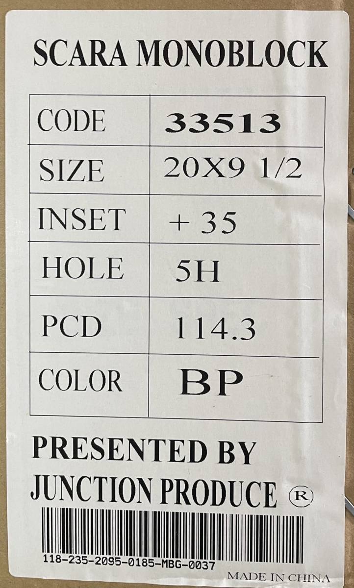 ラスト1セット【新品・希少】ジャンクションプロデュース【スカラーモノブラック 20×9.5J+35 4本 ブラックポリッシュ】 個人宅OK ラスト1セット【新品・希少】ジャンクションプロデュース【スカラーモノブラック 20×9.5J+35 4本 ブラックポリッシュ】 個人宅OK