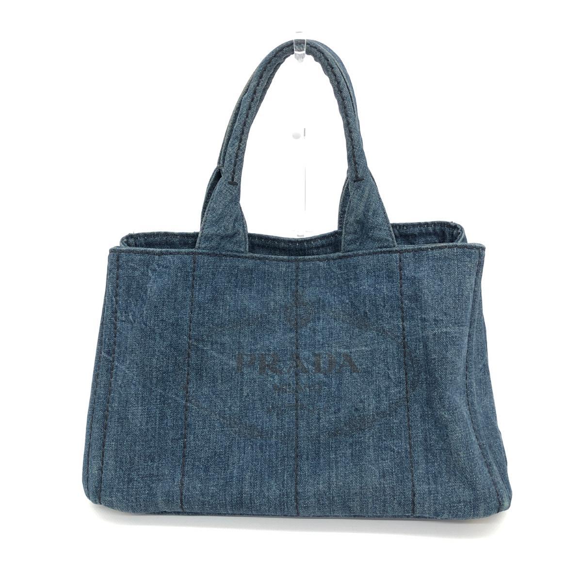 ◆PRADA プラダ カナパトートバッグ◆ ブルー デニム地 ロゴ レディース bag 鞄 B1877B