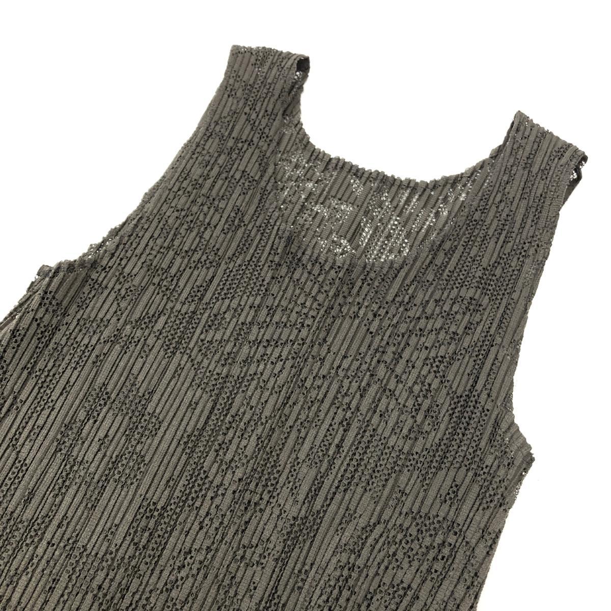  excellent *PLEATS PLEASE pleat pulley z no sleeve One-piece size 2* gray / Brown polyester lady's total pattern race 