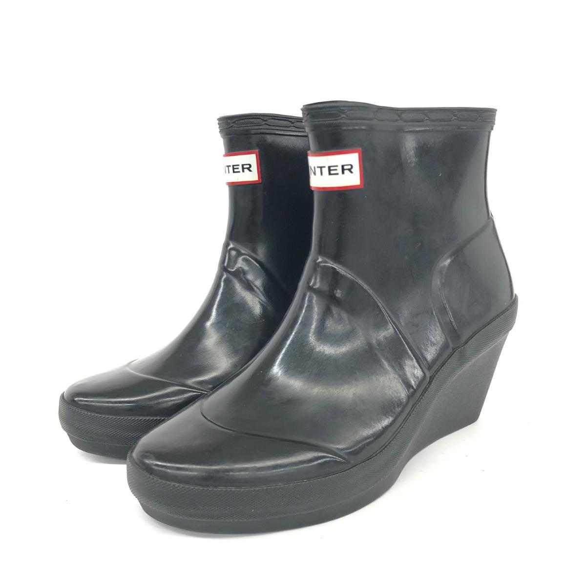 ◆HUNTER ハンター レインブーツ UK4◆ ブラック ラバー レディース 靴 シューズ ブーティー boots_画像1