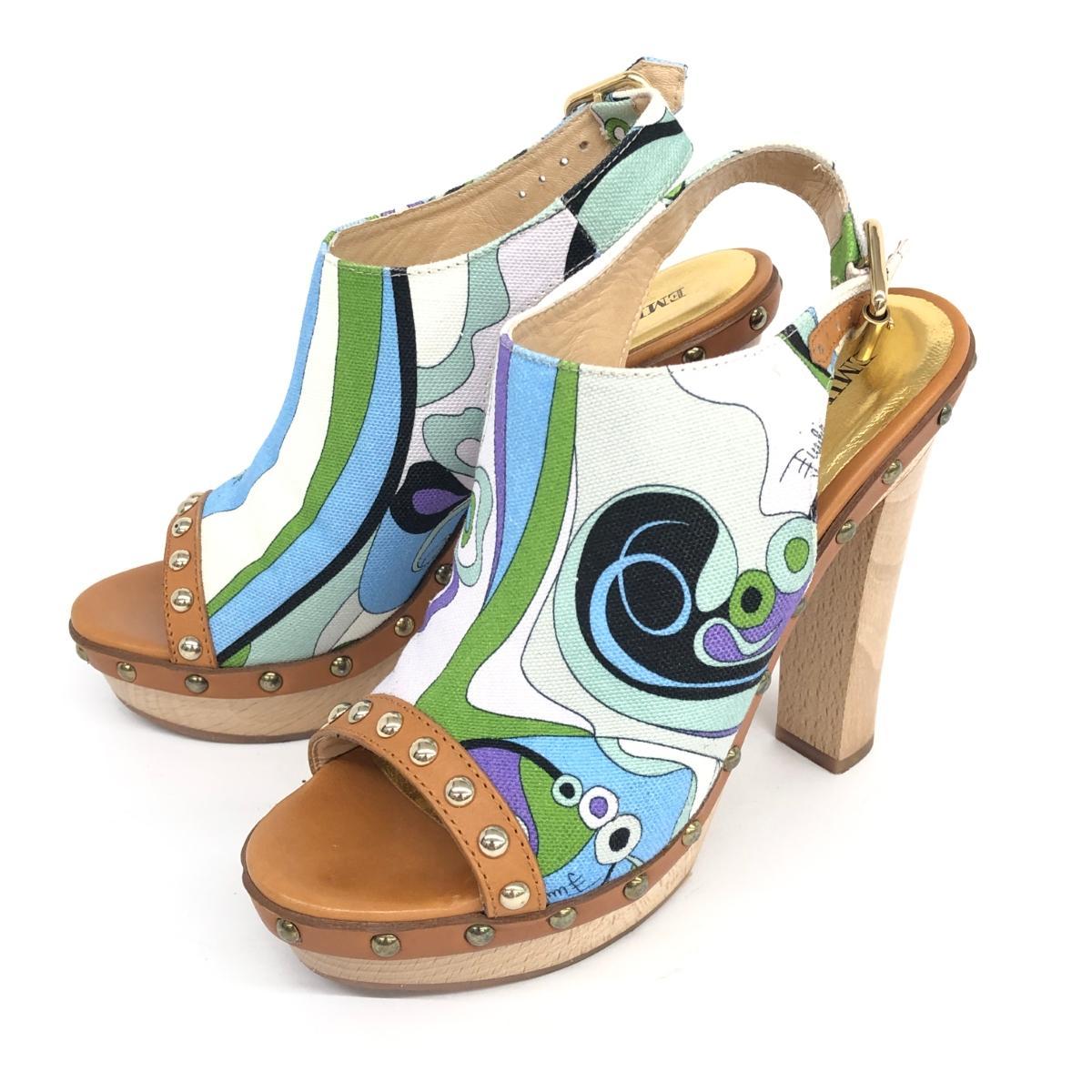  excellent *EMILIO PUCCI Emilio Pucci sandals 35.5* multicolor wood lady's shoes shoes shoes