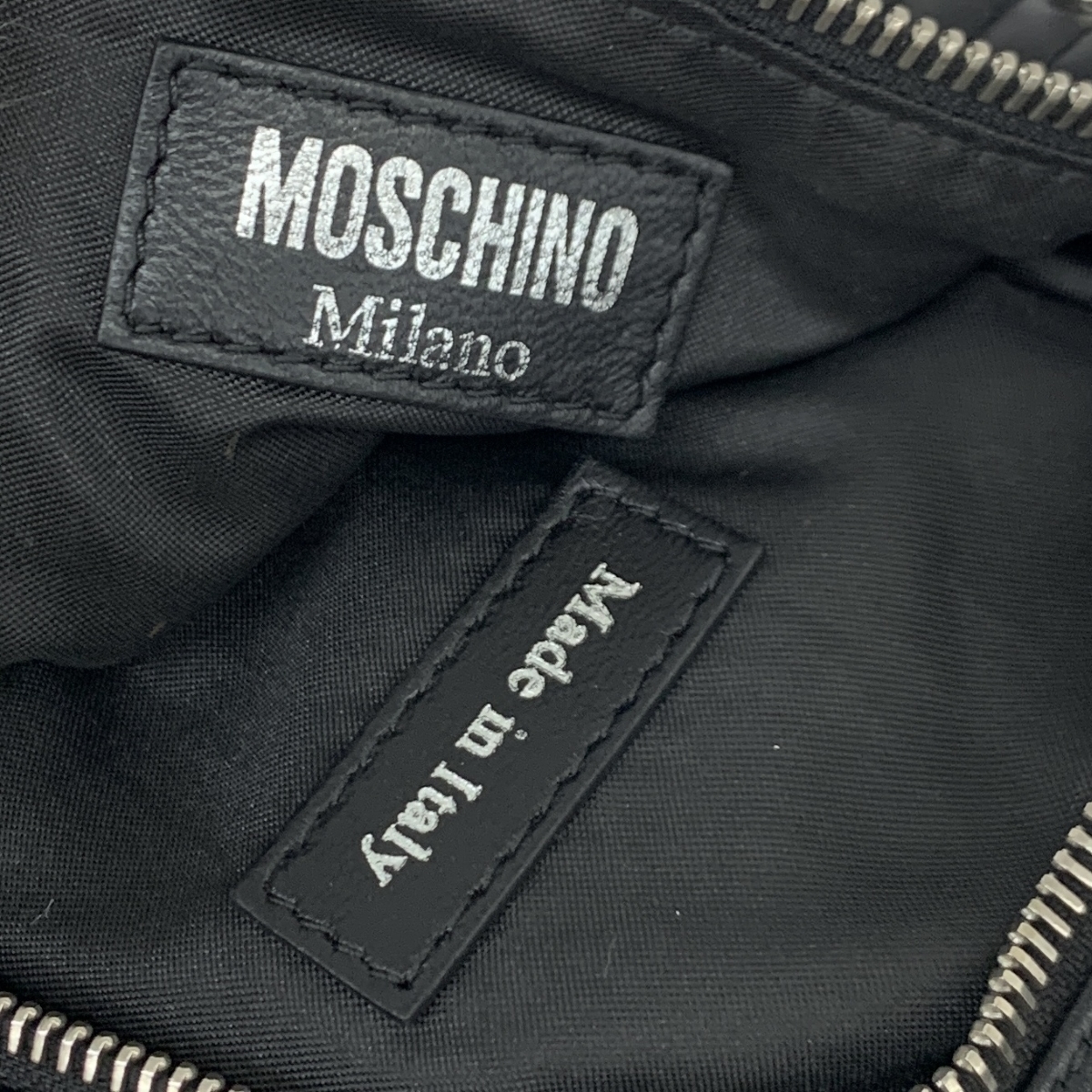  excellent *MOSCHINO Moschino shoulder bag * black leather Rider's type studs lady's Italy made diagonal ..bag bag 