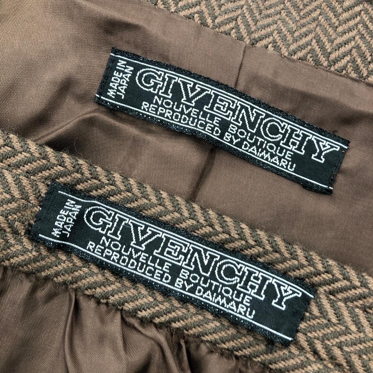 良好◆GIVENCHY ジバンシィ スカートスーツ サイズ10 1/2◆ ブラウン/ブルー ウール レディース セットアップ 上下セット チェック_画像6