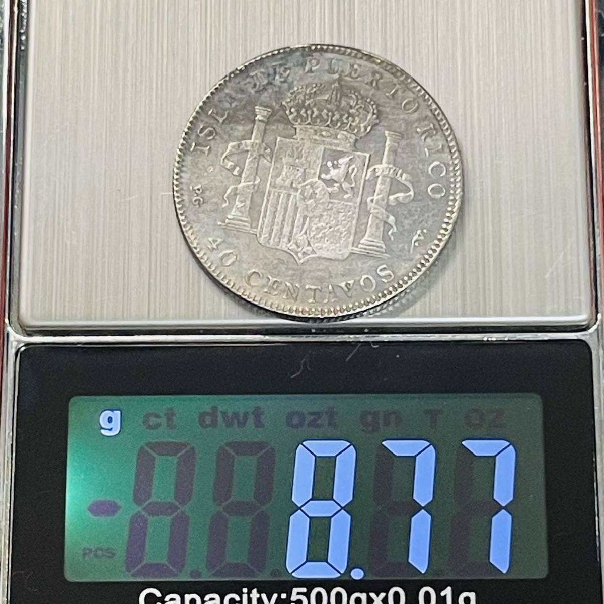 スペイン領プエルトリコ　 硬貨　古銭　アルフォンソ13世　1896年　幼王　ヘラクレスの柱　王冠　紋章　ペソ　コイン　重さ8.77g_画像5