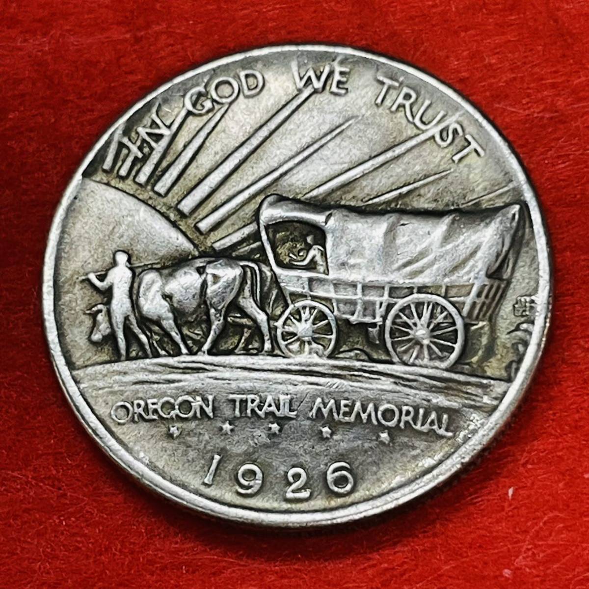 アメリカ 硬貨 古銭 ネイティブ アメリカン 1926年 オレゴン州遷移記念 荷馬車 米国の地図 大陸横断 コイン　重14.13g_画像2