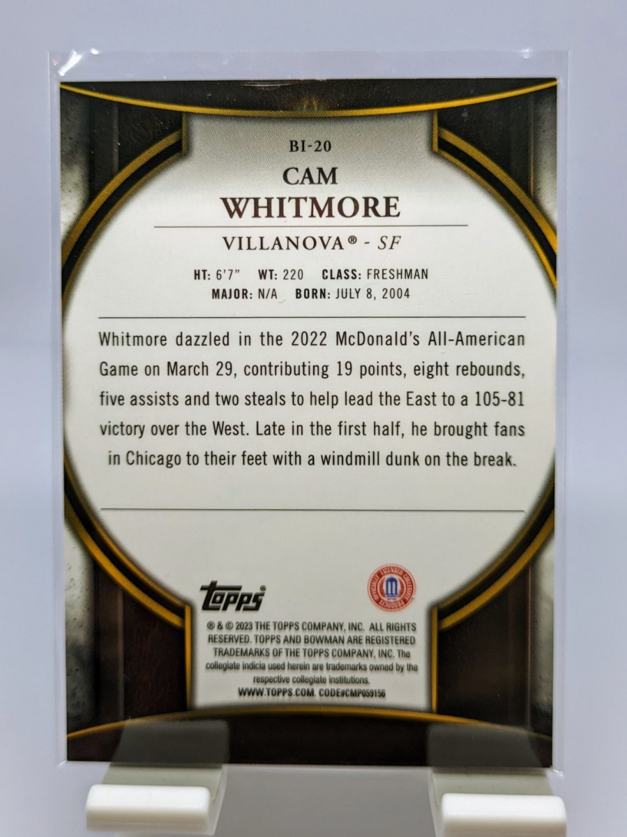 【1円スタート】2022-23 Bowman University Chrome - Cam Whitmore Bowman Invicta #BI-20 / Rockets RC_画像2