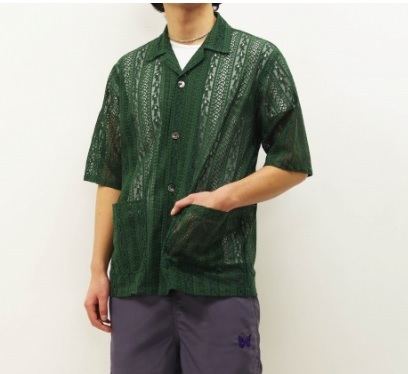 needles( игла z)Cabana Shirt( бегемот na рубашка )- C/PE/R Lace Cloth / Stripe зеленый L KP184 Needles 