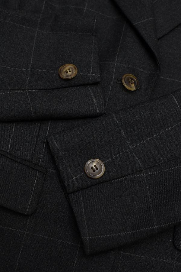 V184/美品 Paul Stuart セットアップ スーツ テーラードジャケット ひざ丈スカート チェック 3つボタン 総裏 ノーベント 7~9 S~M グレー_画像6