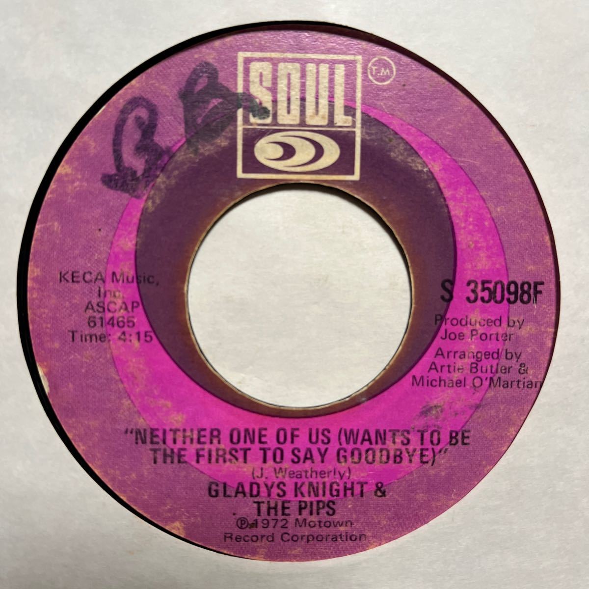 US盤 7インチ　GRADYS KNIGHT & THE PIPS # NEITHER ONE OF US (WANTS TO BE THE FIRST TO SAY GOODBYE) / CAN'T GIVE IT UP NO MORE_画像1