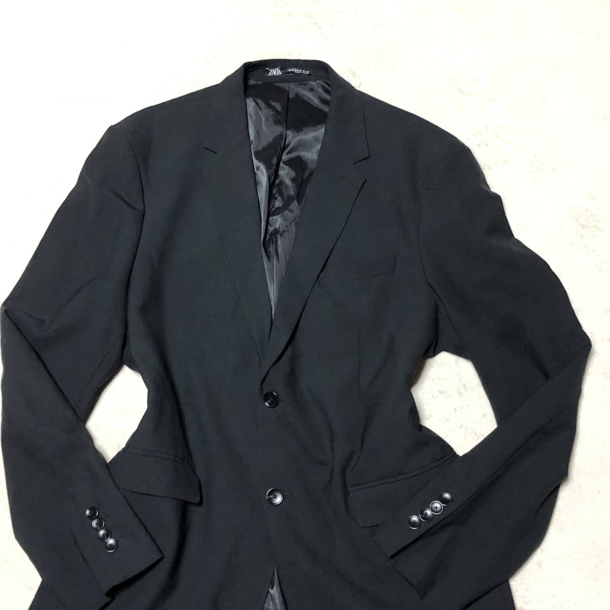 ZARA ザラ イタリア製糸 tessuti piemontesi テーラードジャケット ブレザー スーツジャケット 総裏地 ２B チャコールグレー 2XL_画像3
