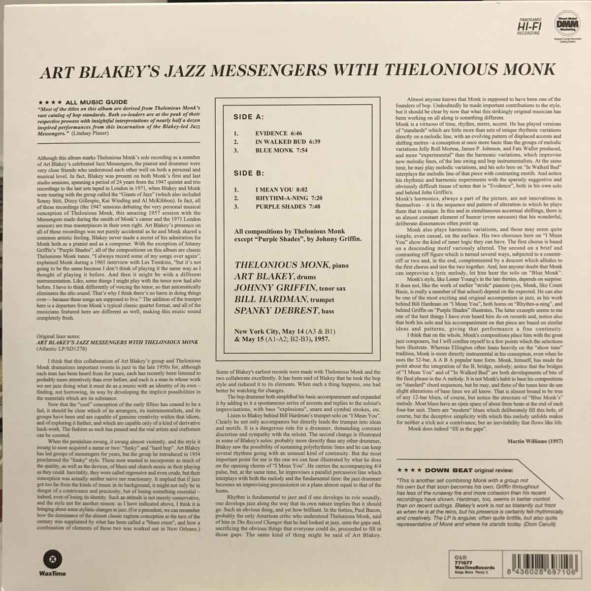即決 重量再発盤 LP Art Blakey's Jazz Messengers With Thelonious Monk / S.T. / Wax Time_画像2