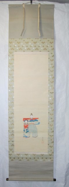 特選品　YB-35　蕉雲画　立雛　肉筆　絹本　日本画　書画　掛軸　墨跡　書道_画像1