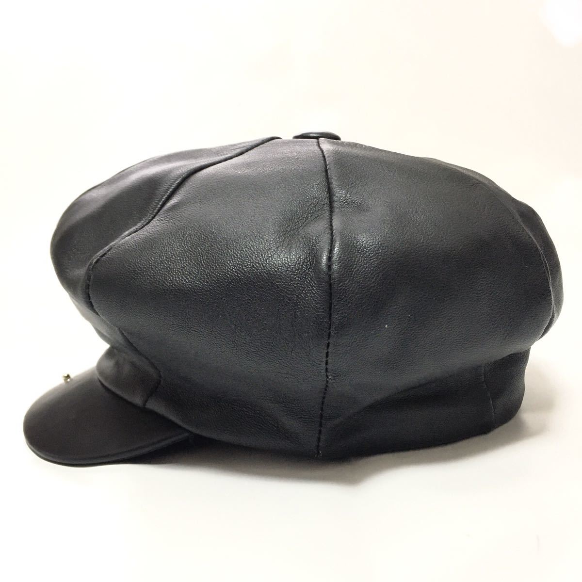 ニューヨークハット☆ NEW YORK HATオールレザーキャスケット黒ブラック帽子アメリカ製USA製レザーハットハンチングメンズ