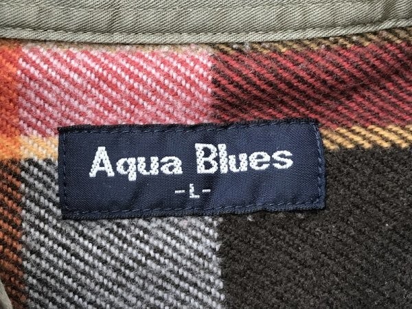 AQUA BLUES メンズ ダブルポケット チェック柄 厚手 長袖シャツ L オレンジ赤茶の画像2