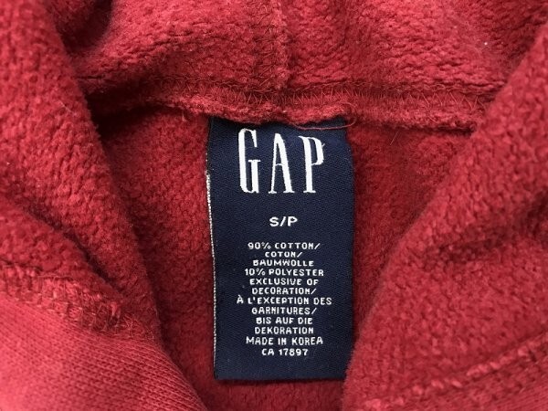 GAP ギャップ メンズ 裏起毛 コットンポリエステル スウェットパーカー S 赤_画像2