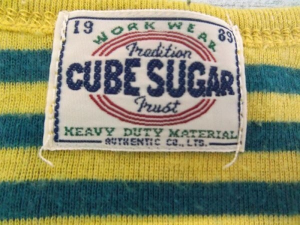 CUBE SUGAR キューブシュガー レディース ボーダー カットソー M 黄色緑の画像2