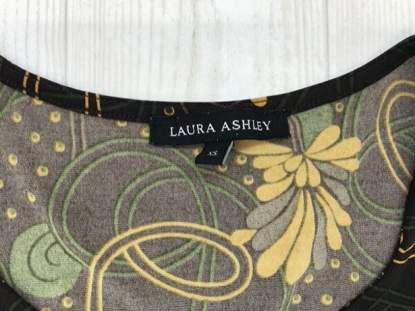 Laura Ashley ローラアシュレイ レディース 総柄 フロントギャザー カットソー 小さいサイズ XS 焦茶_画像2