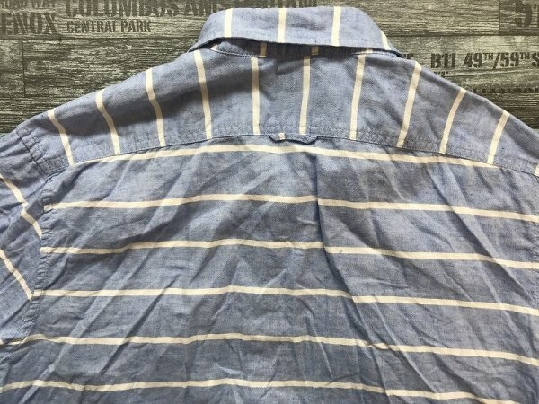 GAP ギャップ メンズ ボーダー フラップダブルポケット 袖2WAY スリムフィット 長袖シャツ 大きいサイズ XL 水色白_画像3