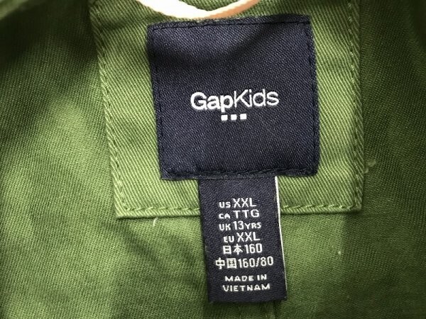 GAP KIDS ギャップ キッズ 比翼ジップ 綿 フード付き ジャケット 160 カーキ_画像2