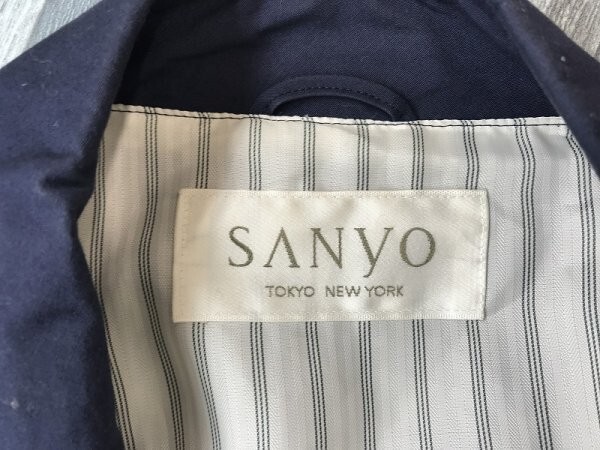 SANYO サンヨー レディース ダブルボタン 肩パッド トレンチコート 7AR 紺の画像2